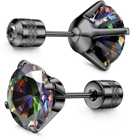 Morfetto Boucle D'oreille Titane G23 à Visser Pour Femmes Homme - Hypoallergénique Piercing Oreille Helix Tragus Titane 20G Zircone Cubique Boucle Oreille Pour Oreilles Sensibles Arc-en-ciel Noir 4mm