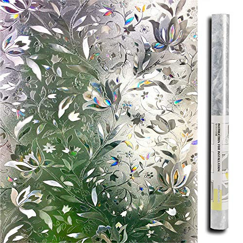 LEMON CLOUD Fensterfolie Blickdicht Selbsthaftende, Regenbogen Statisch No-Glue Sichtschutzfolie, Anti-UV Sonnenschutzfolie für Wohnzimmer, Bunt Tulpe (44,5x200cm)
