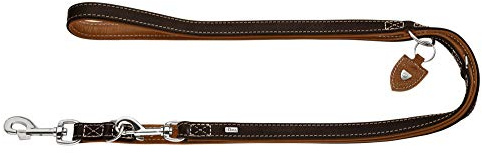 HUNTER Tara Verstellbare Hunderführleine, Leder, rustikal, wetterfest, robust, 1,5 x 200 cm, Dunkelbraun/Cognac