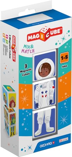 Geomag MAGICUBE Jobs 3 Cubes Magnetisches Spielzeug für Kinder, Geschenk für Jungen und Mädchen im Alter von 1 2 3 4 5 6 Jahren, Montessori-Spielzeug, magnetische Konstruktionen, Kinderspielzeug