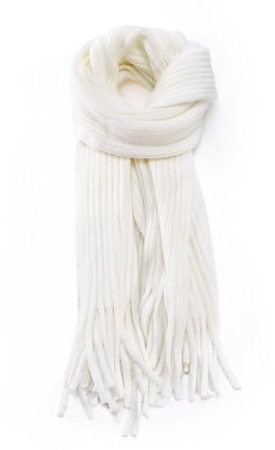 Anjing Schal Damen mit Fransen, Kaschmir Gefühl Schals Kuschelige Warme Winter Schal Dick Einfarbig - Weiß