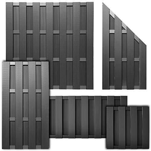 HORI® WPC Lamellenzaun Komplettset | Moderner Sichtschutz für den Garten | Robuster & pflegeleichter Zaun mit einfacher Montage | 1x Schmal + 1x Pfosten zum einbetonieren Anthrazit