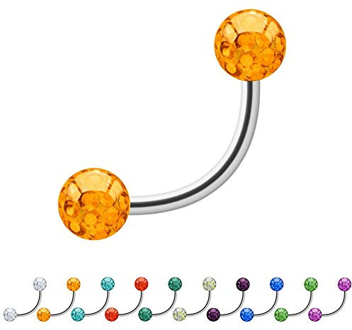 Treuheld® Multi-Kristall Piercing Banane | Stahl | 2 Glitzer Kugeln | 520 Varianten