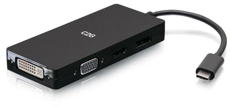C2G USB-C® Multiport-Adapter, 4-in-1-Videoadapter mit HDMI®, DisplayPort™, DVI und VGA – 4K 60 Hz Kompatibel mit MacBook Pro/Air, iPad Pro/Air, Galaxy, Surface Pro, XPS usw.