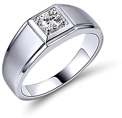 Bishilin Ring Herren Weißgold 750, Trauringe Nickelfrei Verlobungsring Weißgold Bandring mit 0.3ct Diamant Große 58 (18.5)