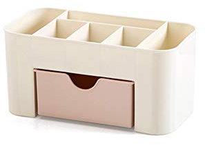 Stockage de bureau stand, maquillage Organisateur superposable cosmétiques rangement avec tiroirs Coiffeuse Salle de bain Bureau Bureau de comptoir pour stylos affichage de bijoux (rose)