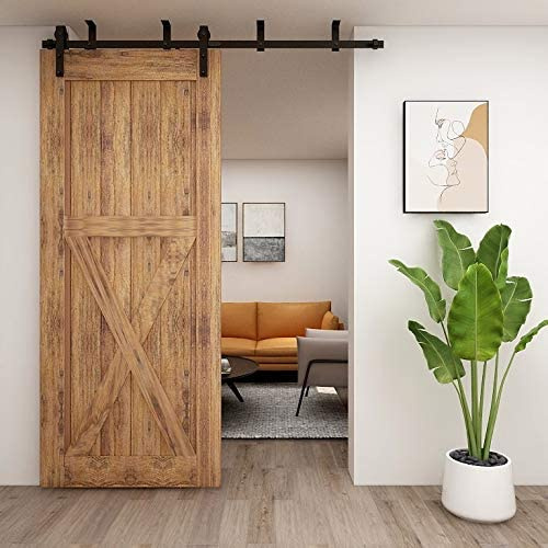 CCJH 200 cm/6,6 Fuß Schienenset für Schiebetür, Deckenmontage, Schienenset für einfache Holztür (J-Form)