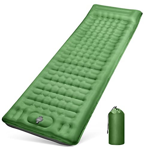 WARMTUYO Isomatte Camping, 12CM Verdicktes Aufblasbare Matratze Kleines Packmaß, Wasserdicht Luftmatratze Outdoor mit Fußpressepumpe und Kissen, Anti-Ripstop Schlafmatte für Wandern und Strand