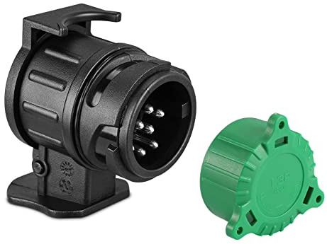 SPARKMOTO Adaptador Enchufe Remolque De Coche 13 A 7 Pines Convertidor Para Caravana Camión Camper Con Tapa Protectora Verde