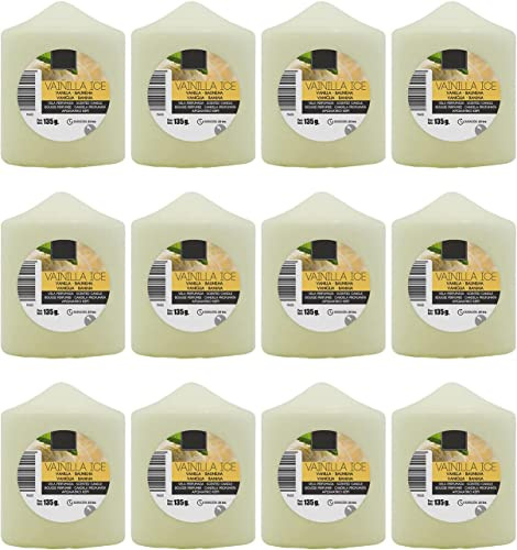 Velas Taco Aroma Crema de Vainilla Perfumadas Grandes XL 70 x 57 mm - Lote de 12 Unidades - Velones Aromáticos - Gran Duración y Delicado Aroma - 22-24 horas Duración - Aromaterapia por Velas