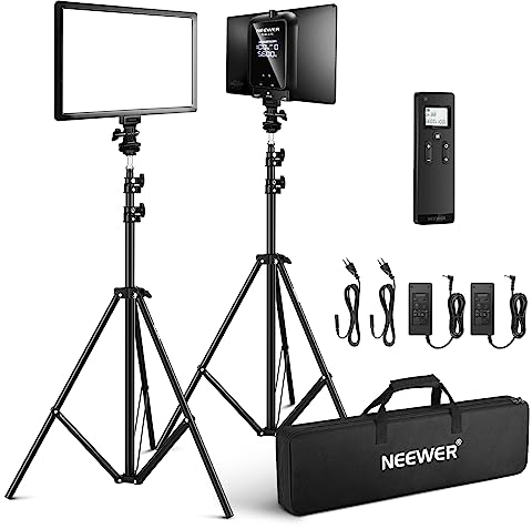 NEEWER 2-Pack 2.4G Kit de iluminación de luz de video LED de panel, 12.9 Luz de llave con soporte/Remoto/3200-5600K/CRI +97/ Batería 5200mAh Incorporada para Gaming YouTube Live Streaming Photography