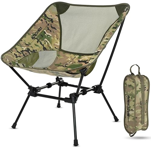 MARCHWAY Ultralight Folding Camping Chair, Heavy Duty Portable Compact for Outdoor Camp, Travel, Beach, Picnic, Festival, Hiking, Lightweight Backpacking (Camo)