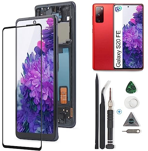 RongZy Display für Samsung Galaxy S20 FE/S20 FE 5G LCD Bildschirmersatz Digitizer Touchscreen Montiert Ersatz mit Werkzeugen(Schwarz mit Rahmen)