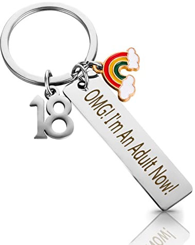 Prasacco Keychain 18th Birthday Gifts for Girls/Boys, Stainless Steel OMG! I'm An Adult Now! Keychain 18th Birthday Keyring Birthday Gift Keychain Keyring gifts fort Best Friend Christmas (1)