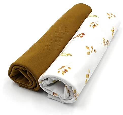 VmG-Store Jerseystoff Set farblich abgestimmt Design + Uni je 0,5mx1,5m 95% Baumwollstoff 5% Elasthan Tex Standard 100 (Eukalyptus Klein+olive Set41)