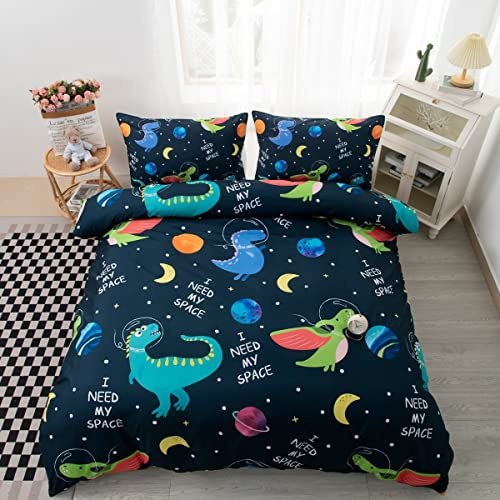 CVHOUSE Dinosaurier-Bettwäsche-Set für Doppelbett, Weltraum-Dinosaurier-Bettwäsche-Set für Jungen, Kinder und Jugendliche – 1 Bettbezug, 2 Kissenbezüge, Jungen-Schlafzimmer-Dekor