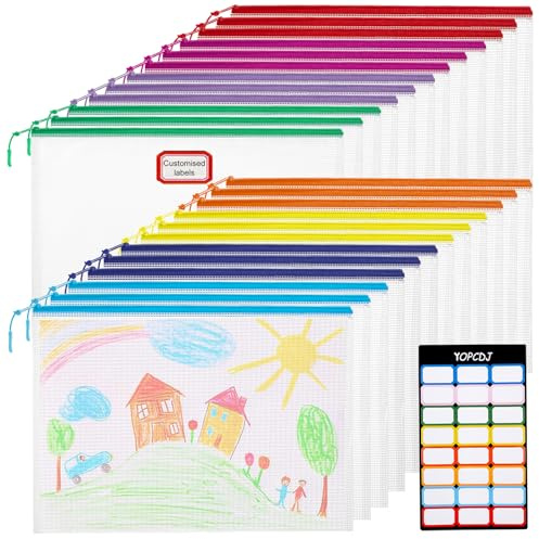 YOPCDJ 24pcs Mesh Zipper Pouch File Bags Puzzle Storage Bags, A4 13x9 Inches Large Reusable Zipper Pouches for Organizing Classroom Board Game Organization