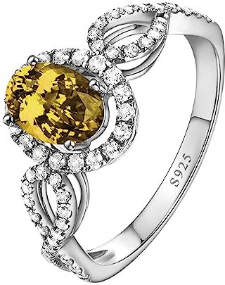 Homxi 925 Sterling Silber Ring Damen,Eheringe 4 Zinken mit Oval Gelb Zirkonia Silber Damen Ringe Ehering Gr 54 (17.2)