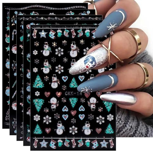jmeowio Nagelsticker Weihnachten 12 Blatt Nail Art Sticker Selbstklebend Nagelaufkleber Schneeflocken Winter Dekoration Nageldesign Zubehör
