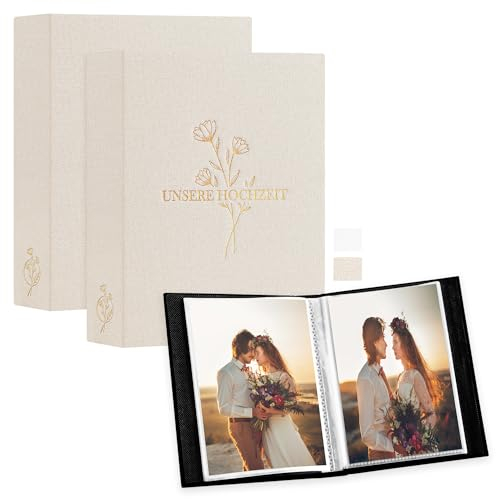 Lanpn Fotoalbum Hochzeit 10x15 50 2 Packungen, Klein Mini Leinen Einstecken Einsteckalbum Hochzeitsalbum für Hoch und Querformat Fotos Bilder für Vermählte Verlobung Jubiläum Braut Beige