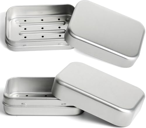 2 Stück Seifendose aus Aluminium mit Abtropfgitter,Seifenbox Wasserdicht Klein für Reise,Seifenstangenhalter mit Deckel,Quadratischer Seifenbehälter,im Bad,in der Dusche,in Der Wanne