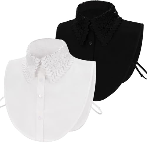 XEPST 2 Stücke Frauen Kragen Krageneinsatz Damen, Blusenkragen Einsatz Damen Abnehmbare Hälfte Shirt Bluse Kragen Fake Collar Blusenkragen, Weiß, Schwarz