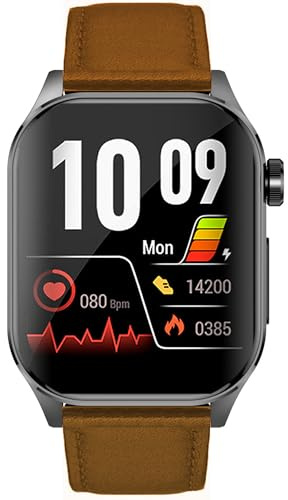 Knauermann PRO 3 (2024) Schwarz - Gesundheitsuhr Smartwatch mit Telefoniefunktion - EKG + HRV und SOS Funktion - AMOLED Display- BT Bluetooth - Schlafapnoe - Echtlederband Braun, 14-24