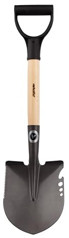 MIVOS Vanga da Campeggio in Acciaio Boro Temprato - Lunghezza 66 cm, Pala di Sopravvivenza Con Manico in Legno, Piccola a Punta Con Manico a D, per Sepoltura - Made in