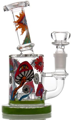 Glass Bong With Tornado Percolator, Green Water Pipe 17cm Height 300g Weight, 14.5mm Bowl for Smoking Hookah Oil Rig (Small)