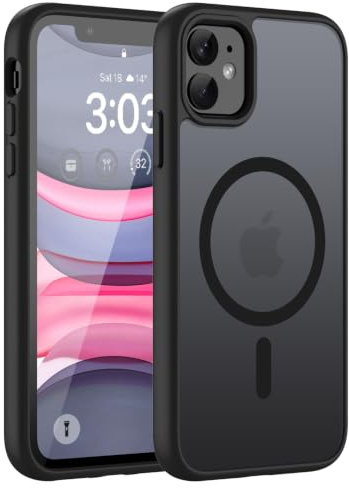 ORDA Magnetische für iPhone 11 Hülle, Kompatibel mit MagSafe, Schwarz | Durchscheinend Rückseite, Matt Handyhülle, Stoßfest Kratzfeste Schutzhülle