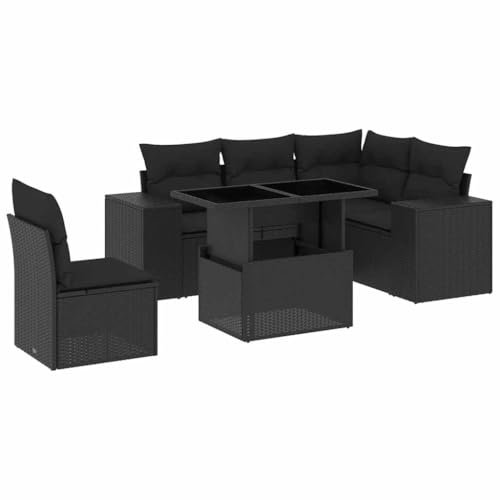 vidaXL Loungegrupp med dynor 6 delar svart konstrotting