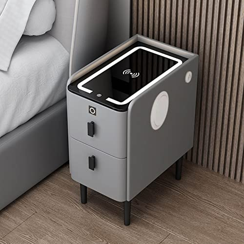 Bedroom bedside table,led bedside table,with three-color lights,Smart bedside table,with wireless charging,with USB socket,with Bluetooth dual speakers,with fingerprint lock,Suitable for living room a