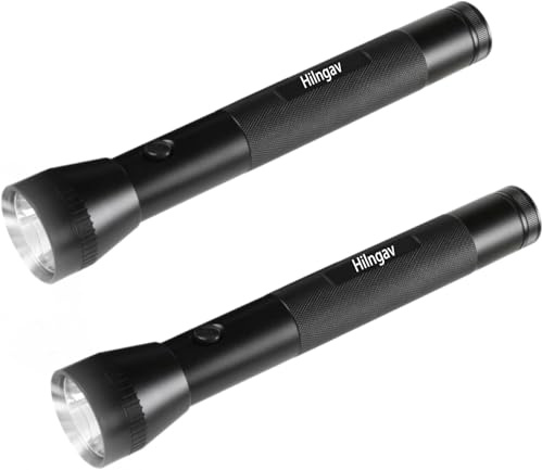 Hilngav Robust 3-Cell D Battery LED Flashlights, Single Mode, Aluminum Alloy, Sturdy Metal Flashlight for Outdoor Adventures and Power Outages (2 Pieces)