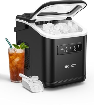 HiCOZY Ice Maker, Countertop Ice Machine with Handle, Ice in 6Mins, 12KG in 24Hrs, Portable Ice Maker Machine with Self-Cleaning for Home/Kitchen/Party/Bar (Black)