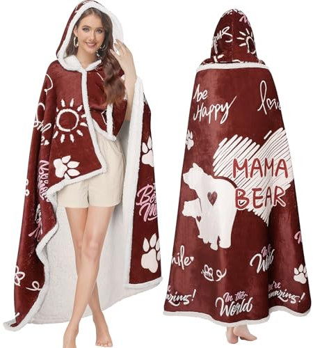 pewjury Regalo per donne, coperta portatile, coperta per divano, coperta per abbraccio, coperta con maniche, per donna, mamma, idea regalo (rosso, 130 x 185 cm)