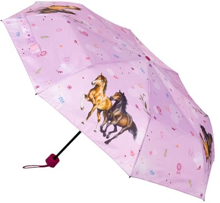 Die Spiegelburg - Taschenschirm - Rosa - Pferdefreunde - Handlicher Schirm - Polyester - ca. 55 cm eingefahren - ca. 98 cm ausgefahren