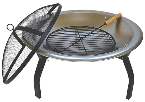 SOUK ONE Feuerschale Ibiza Edelstahl, Feuerschale Ø 56 cm - Feuerstelle für den Garten, Funkenschutz, Deckel für Feuerschalen, Terrasse und Balkon, Feuertonne und Feuerkorb (Ø 56cm Ibiza Edelstahl)