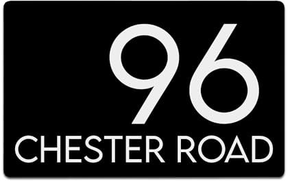 KreateSquare Personalised House Numbers Plaques, 200 x 130mm Black Aluminium Door Number Plaques for Wall, Engraved House Signs for Outside, Custom Address Name Plates (Design 8)