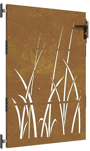 Zauntor für Staketenzaun, Gartenzaun Pforte Gartentor Metall Gartentür Gartenpforte Hoftor Flügeltor Einfahrtstor Gartentpforte, 85x125 cm Cortenstahl Gras-Design