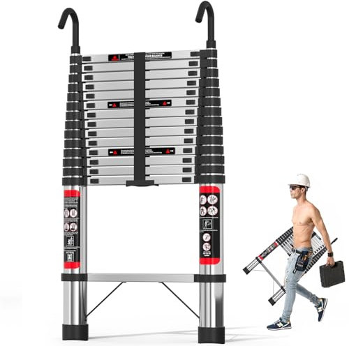 5M Thickened Telescopic Ladder with Detachable Hooks Stainless Steel Extendable Foldable 16.5ft Ladder, Stronger than Aluminum Ladder