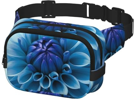 Riñonera para mujeres y hombres, riñonera con diseño de flores de dalia azul, con correas ajustables, bolsa de pecho, bolsa cruzada de viaje, color negro, talla única, Black, Talla única