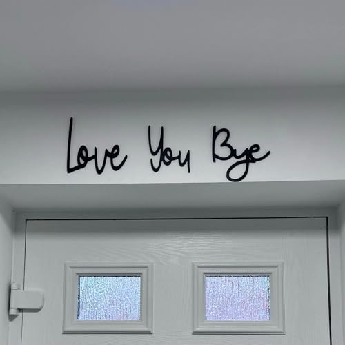 Love You Bye Wooden Script Sign for Hallway, Love You Bye Door Topper, Wood Entryway Decor Above Door, Family Wall Art for Valentine's Day, Easy Installation with Adhesive (Black)