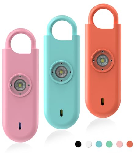 Fauxomor Taschenalarm für Frauen,3 Stück 140DB Schrillalarm Schlüsselanhänger mit LED-Stroboskoplicht und Batteriewarnung, Persönlicher Alarm für Kinder und ältere Menschen(Rosa+Blau+Orange)