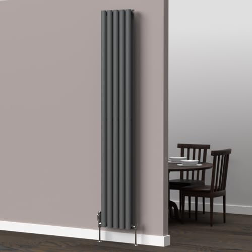 Lux Heat Anthracite Grey Oval Vertical Double Panel Designer Radiator 1800mm (H) x 300mm (W)