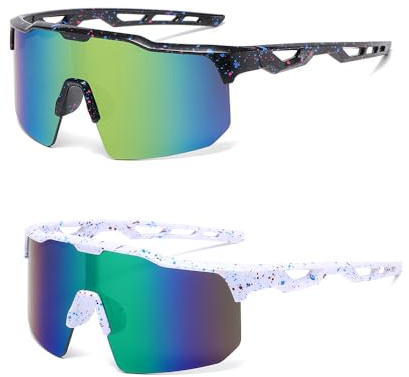 KUWUNG 2 Pezzi Occhiali da Sole Bambino, UV400 Polarizzati Occhiali Ciclismo Ragazzi Ragazze Occhiali Veloci, Occhiali da Sci, Occhiali Sportivi, per Attività allaperto, Ciclismo