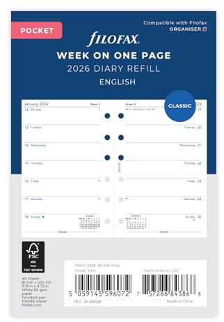 Filofax Pocket week per page English 2026 diary 26-68226