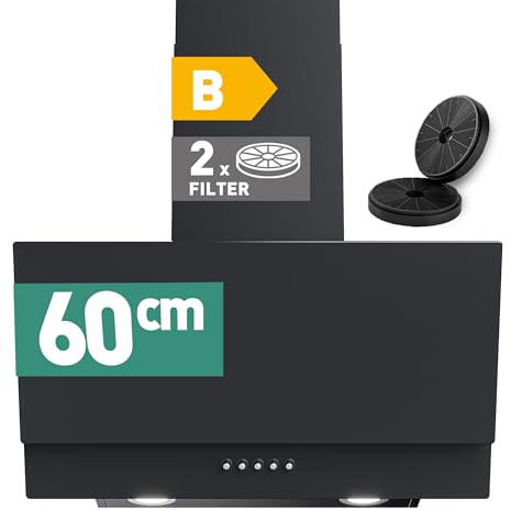 HEINRICHS Dunstabzugshaube, 60cm Abluft/Umluft-Dunstabzugshaube, 300m³/h Saugkraft, platzsparend, mit LED Beleuchtung, 3 Geschwindigkeitsstufen, inkl. Aktivkohlefilter, 69W Leistung, Schwarz