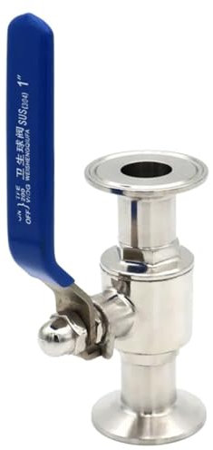 CTRSM 3-Wege-Kugelhahn aus Edelstahl, 19/25/32/38/51 mm 304 Edelstahl Sanitär gerader Kugelhahn Tri-Clamp-Ferrule 25,4/50,5/64 mm Schnellanschlussventil, 1 Stück(19mm x Ferrule25.4)