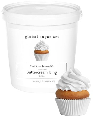 White Buttercream Frosting for Cake Decorating – Firm Icing for Cakes & Cupcakes, 3 Pound Tub by Global Sugar Art/Chef Alan Tetreault (White, 3 Pound)