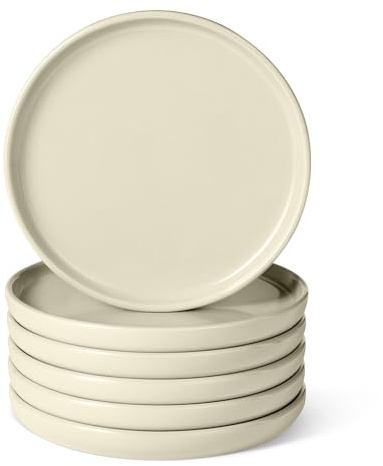 Amazon Basics Platos de Ensalada de Gres Esmaltado, Juego de 6 Piezas, Aptos para Microondas y Lavavajillas, 21,1cm, Marfil